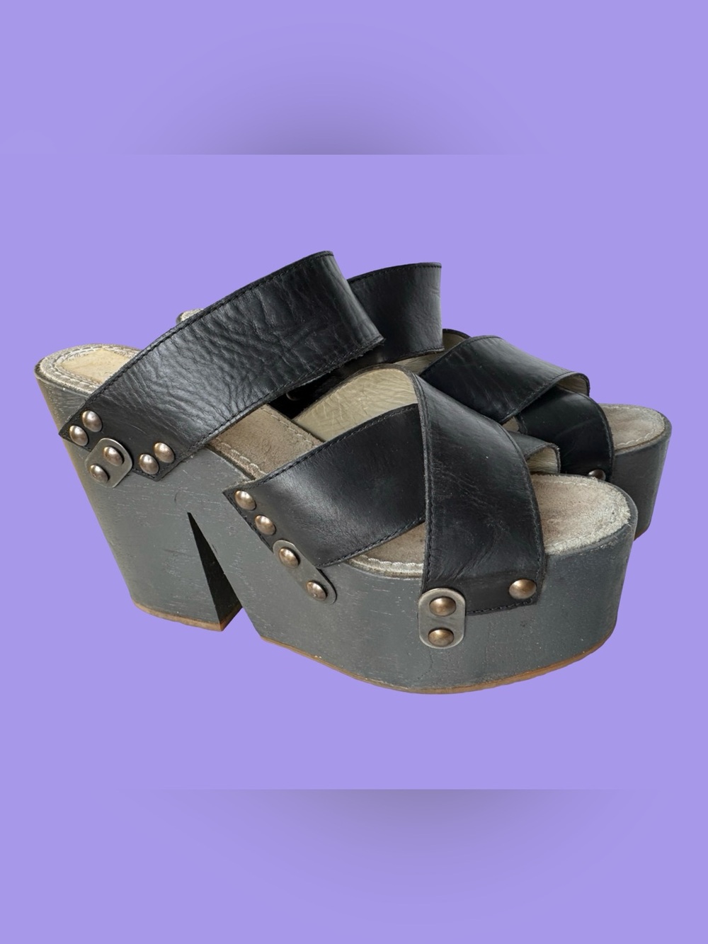 Maison Martin Margiela vintage Black Leather Platform Slide Sandals Sz 38